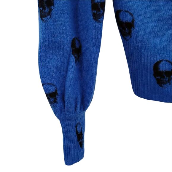 Skull Cashmere Jamie Jack Sweater V-Neck Blue Black Print Size Small - Picture 5 of 6
